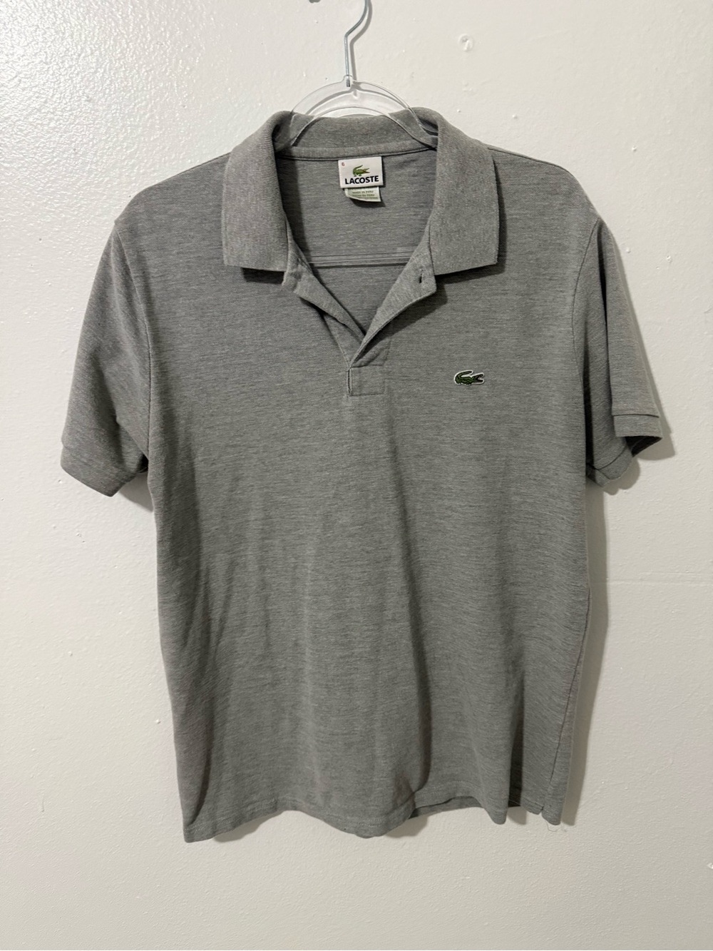 Lacoste Grey Pique Polo with Green Crocodile Logo